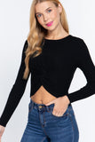 Crew Neck Knotted Crop Sweater