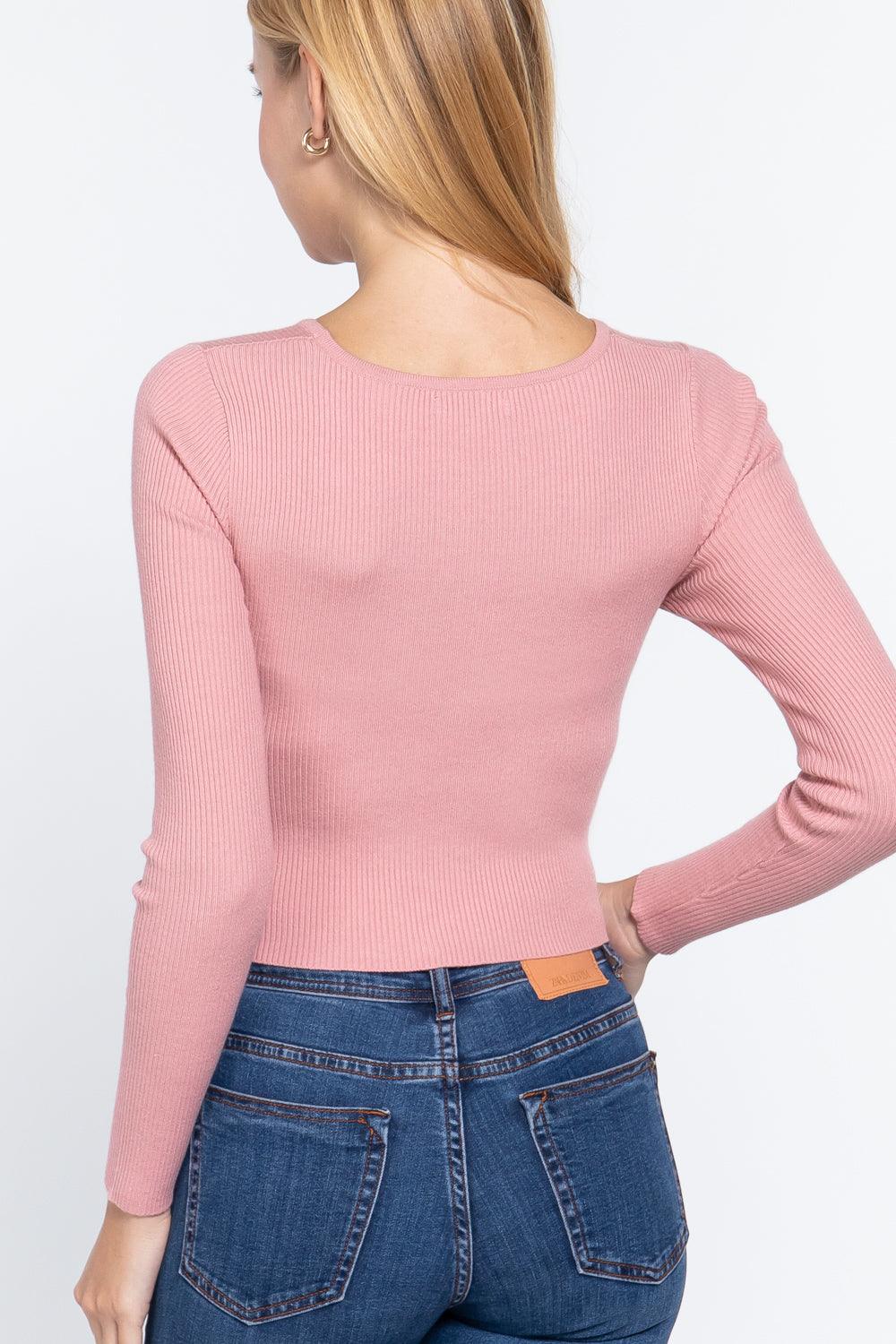 Crew Neck Knotted Crop Sweater Naughty Smile Fashion