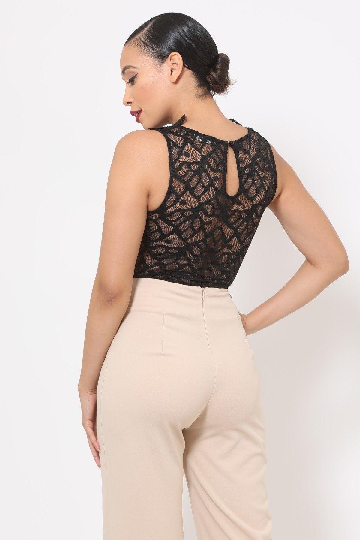 Crotchet Bodysuit W/front Ruffles And Small Mesh Details