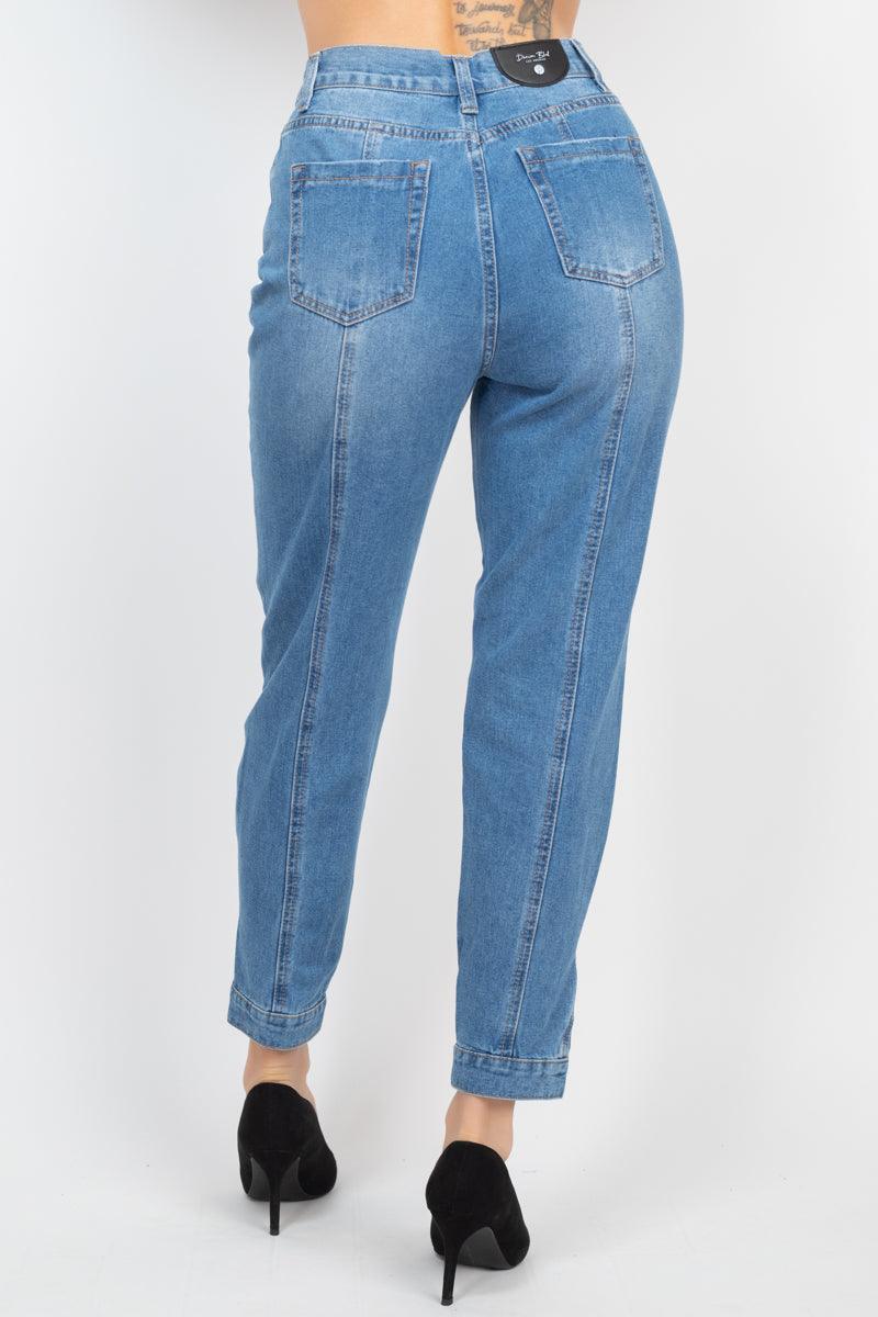 Cuffed-button Mom Jeans Naughty Smile Fashion