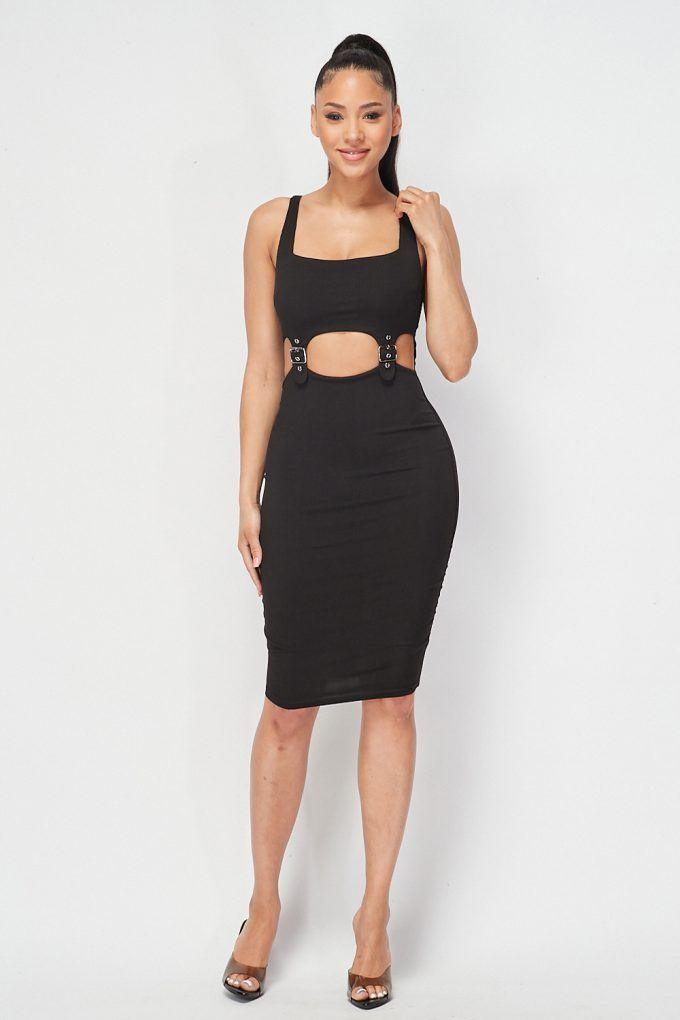 Cut-out Buckle Detail Bodycon Dress Naughty Smile Fashion