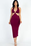Cut-out Halter Neck Double Back Tie Split Thigh Midi Dress Naughty Smile Fashion