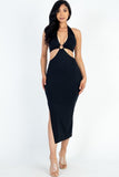 Cut-out Halter Neck Double Back Tie Split Thigh Midi Dress Naughty Smile Fashion
