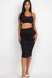 Cut-out Tie Side Crop Top & Ruched Midi Skirt Set Naughty Smile Fashion