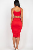 Cut-out Tie Side Crop Top & Ruched Midi Skirt Set