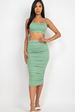 Cut-out Tie Side Crop Top & Ruched Midi Skirt Set Naughty Smile Fashion