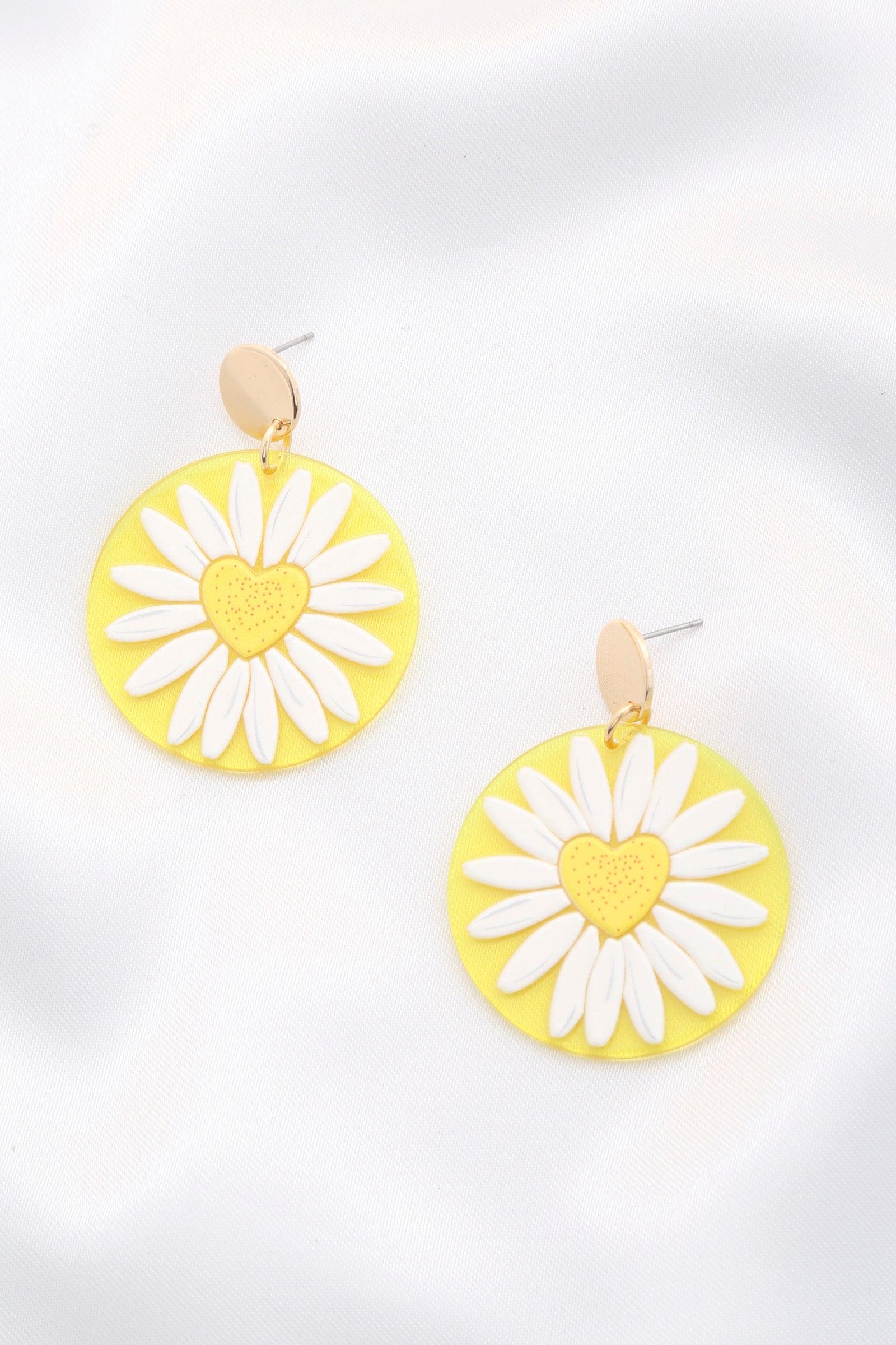 Daisy Printed Round Ac Drop Earriing Naughty Smile Fashion