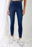 Dark Blue High-waisted With Rips Skinny Denim Jeans Naughty Smile Fashion
