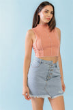 Buying Guide: Stylish and Healthy Dresses 2023 | Fashionably Fit | Dark Peach Ribbed Inside-out Sleeveless Mock Neck Crop Top #Dresswomen #Shorts #Youtubeshorts