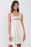 Dear Juliet White & Champagne Gold Sleeveless Embroidered Satin Detail Mini Dress Naughty Smile Fashion