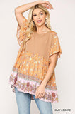 Dot And Floral Print Mixed Ruffle Top With Back Keyhole Naughty Smile Fashion