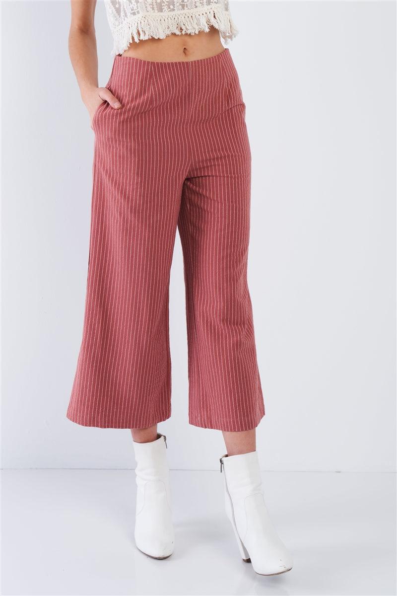 Dusty Rose Pink Cotton Pinstripe Gaucho Pants Naughty Smile Fashion