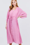 Elbow Sleeve Waist Ribbon Tie Button Down Long Woven Cardigan Naughty Smile Fashion