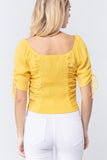 Elbow Slv Smocked Ruched Woven Top Naughty Smile Fashion