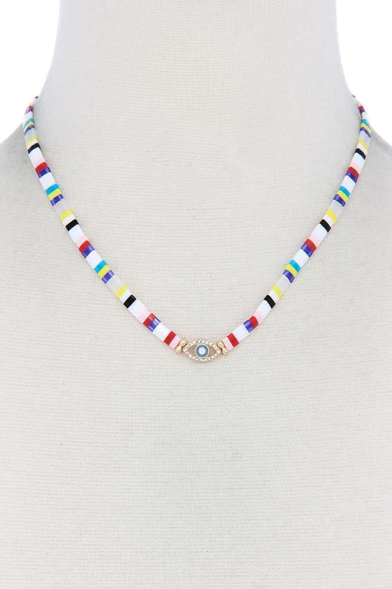 Evil Eye Charm Color Block Necklace Naughty Smile Fashion