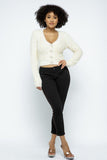 Eyelash Knit Cropped Cardigan With Pearl Button Details Naughty Smile Fashion