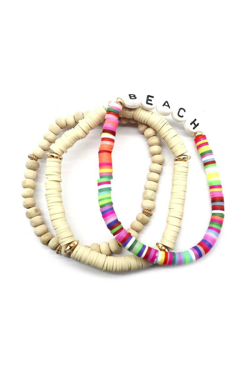 Fashion Wood Rubber Disc Bead Beach Letter Stretch Multi Bracelet Naughty Smile Fashion