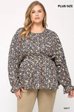 Floral And Gold Foil Woven Top With Elastic Waist And Peplum Hem Naughty Smile Fashion