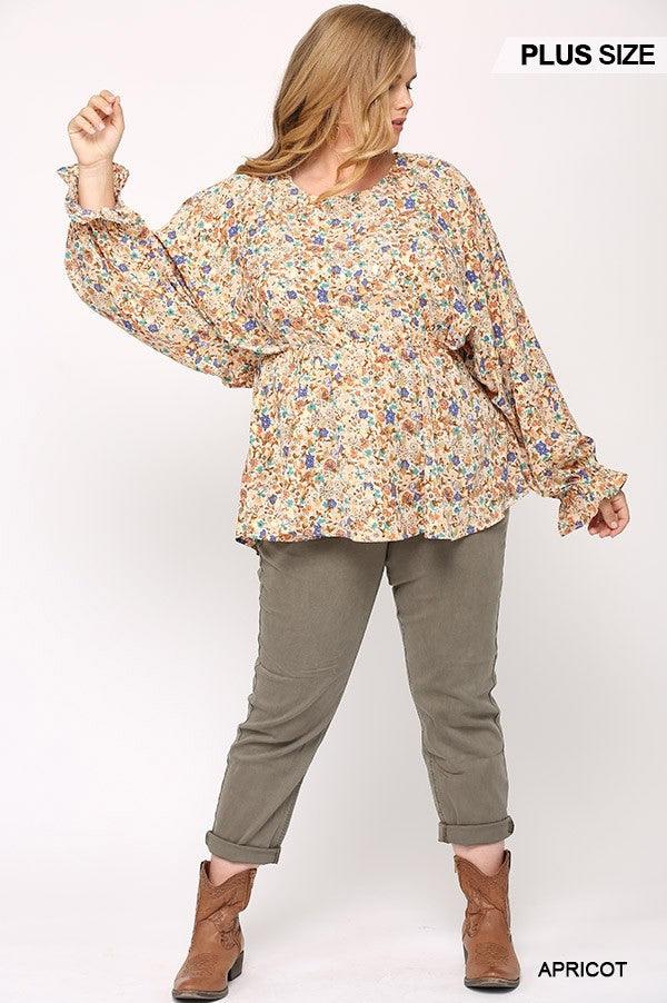 Floral And Gold Foil Woven Top With Elastic Waist And Peplum Hem Naughty Smile Fashion