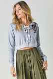 Floral Embroidered Cropped Sweatshirt Naughty Smile Fashion