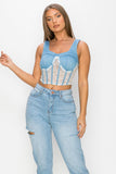 Floral Lace And Denim Crop Top--women dress-Naughty Smile Fashion-Organic Corset Co-USA