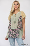 Floral Mixed Print Chiffon Short Top With Front Tassel Tie Naughty Smile Fashion