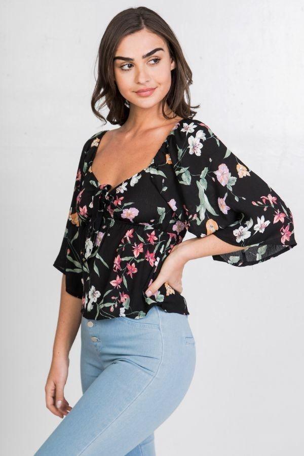 Floral Print Crop Top Naughty Smile Fashion