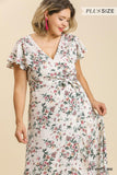 Floral Print Wrapped Short Ruffle Sleeve Dress With No Lining