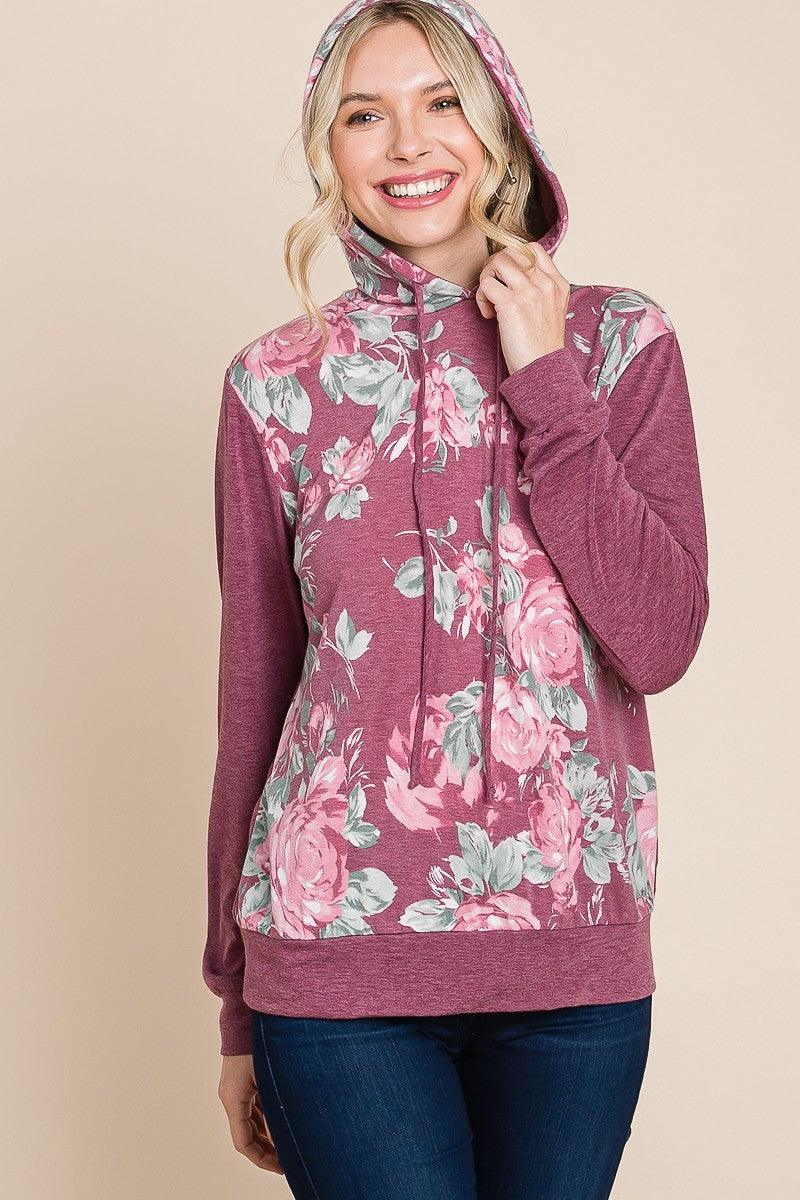Floral Printed Contrast Hoodie With Relaxed Fit And Cuff Detail #Dresswomen #Shorts #Youtubeshorts--women dress-Naughty Smile Fashion-Organic Corset Co-USA