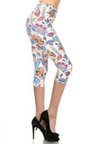 Floral Printed Lined Knit Capri Legging With Elastic Waistband