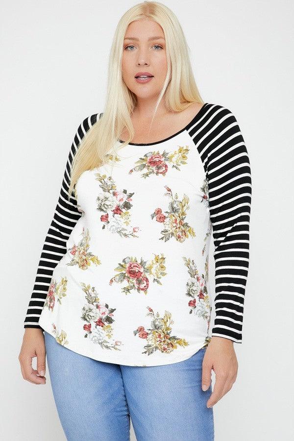 Floral Top Featuring Raglan Style Striped Sleeves And A Round Neck #Dresswomen #Shorts #Youtubeshorts