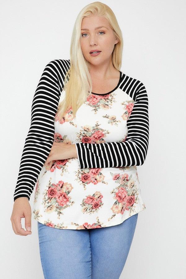 Floral Top Featuring Raglan Style Striped Sleeves And A Round Neck #Dresswomen #Shorts #Youtubeshorts Naughty Smile Fashion