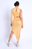 Foil Asymmetric Sleeve And Cut Out Midi Dress Naughty Smile Fashion