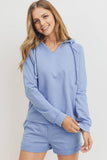 French Terry Hood With V-neck Long Sleeve Top Naughty Smile Fashion