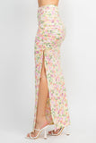 Front Knot Floral Top & Ruched Maxi Skirts Set Naughty Smile Fashion
