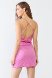 Fuchsia Geo Print Mesh Sleeveless Strappy Criss-cross Open Back Mini Dress #Dresswomen #Shorts #Youtubeshorts