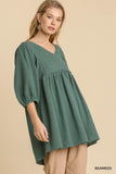 Gauze Slub V-neck Frayed Edge Detail Tunic Dress--women dress-Naughty Smile Fashion-Organic Corset Co-USA