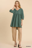 Gauze Slub V-neck Frayed Edge Detail Tunic Dress--women dress-Naughty Smile Fashion-Organic Corset Co-USA
