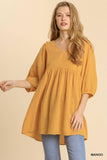 Buying Guide: Stylish and Healthy Dresses 2023 | Fashionably Fit | Gauze Slub V-neck Frayed Edge Detail Tunic Dress