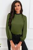 Green Color Block Bow Back Mock Neck Blouse Naughty Smile Fashion
