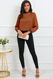 Green Color Block Bow Back Mock Neck Blouse Naughty Smile Fashion