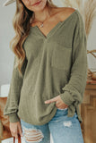 Green Waffle Knit Split Neck Pocketed Loose Top Naughty Smile Fashion