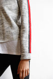 Heather Grey Lurex Stripe Sleeve Detail Raw Hem Sweatshirt