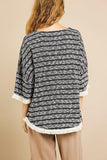 Heathered Striped Knit Bell Sleeve Round Neck Top Naughty Smile Fashion