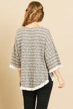 Heathered Striped Knit Bell Sleeve Round Neck Top Naughty Smile Fashion