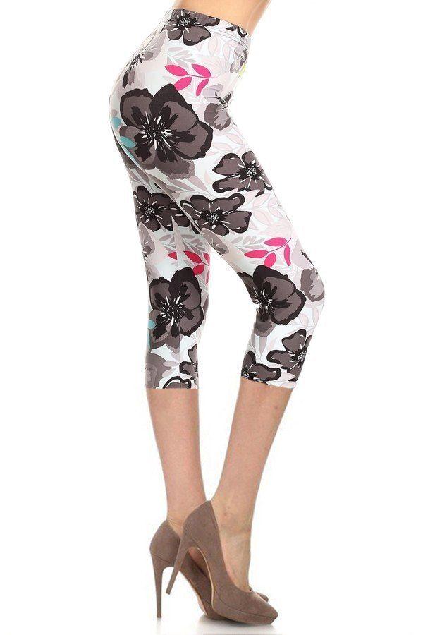High Waisted Floral Printed Knit Capri Legging Naughty Smile Fashion