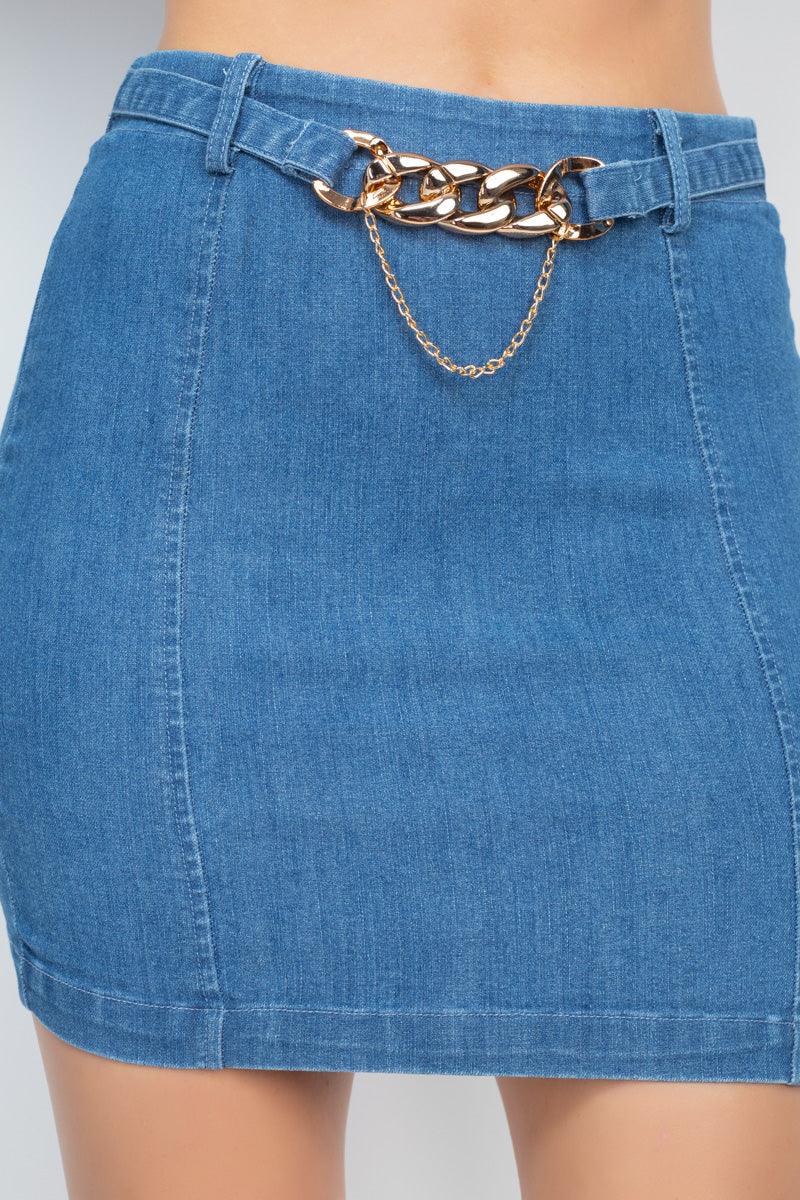 High-rise Belted Chain Denim Skirt Naughty Smile Fashion