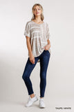 Horizontal And Vertical Striped Short Folded Sleeve Top With High Low Hem Naughty Smile Fashion