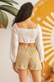 Ivory Puff Long Sleeve Smocked Back Crop Top--women dress-Naughty Smile Fashion-Organic Corset Co-USA