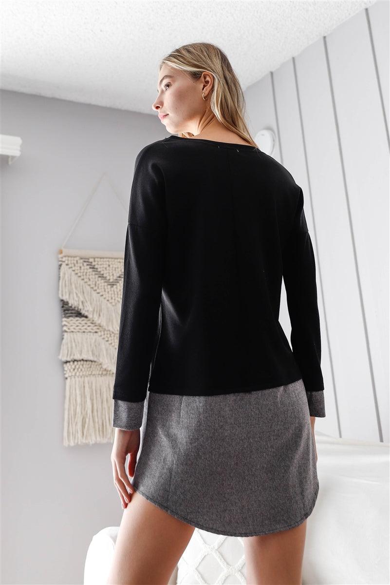 Knit Combo Long Sleeve Sweater Dress--women dress-Naughty Smile Fashion-Organic Corset Co-USA